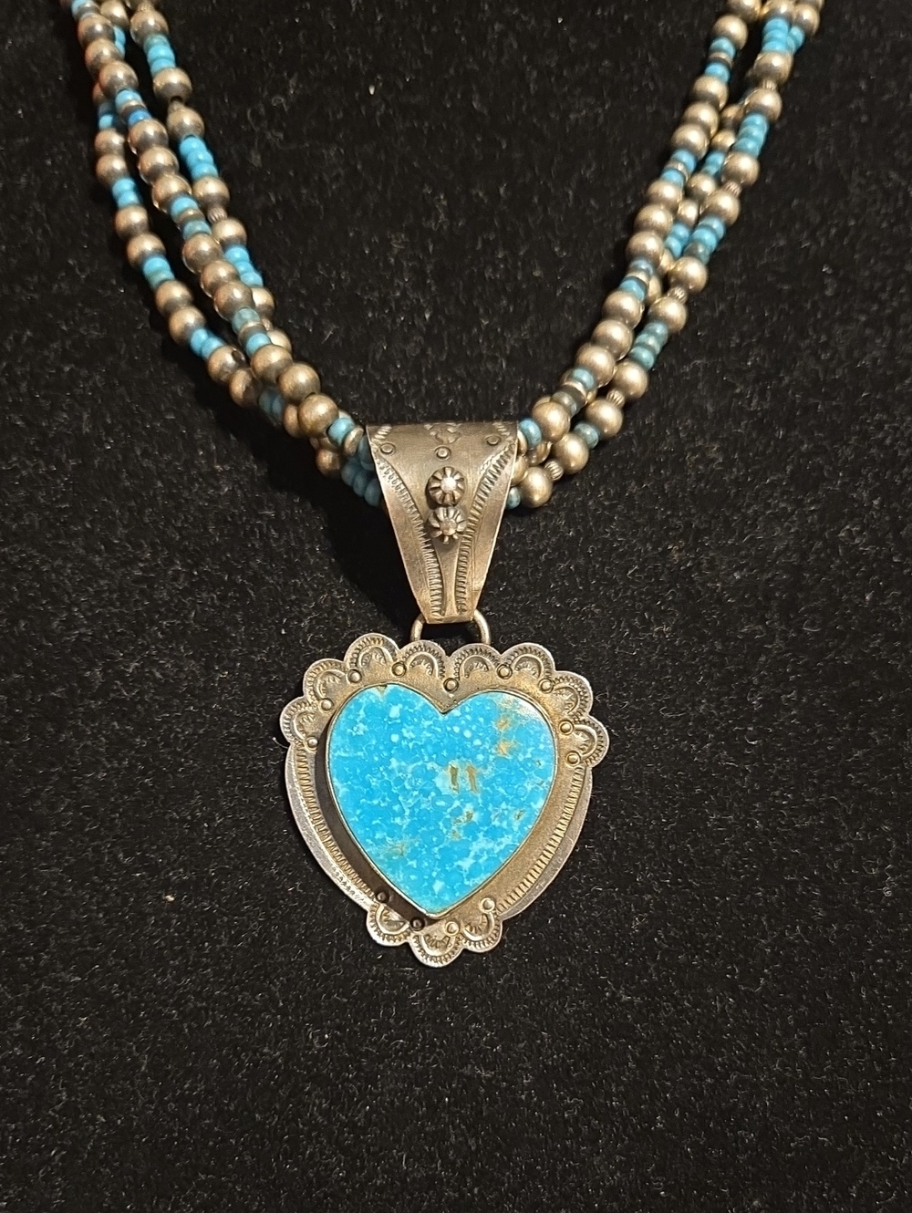 Vintage Signed Dan Dodson Southwestern Sterling Silver & Turquoise Heart Pendant